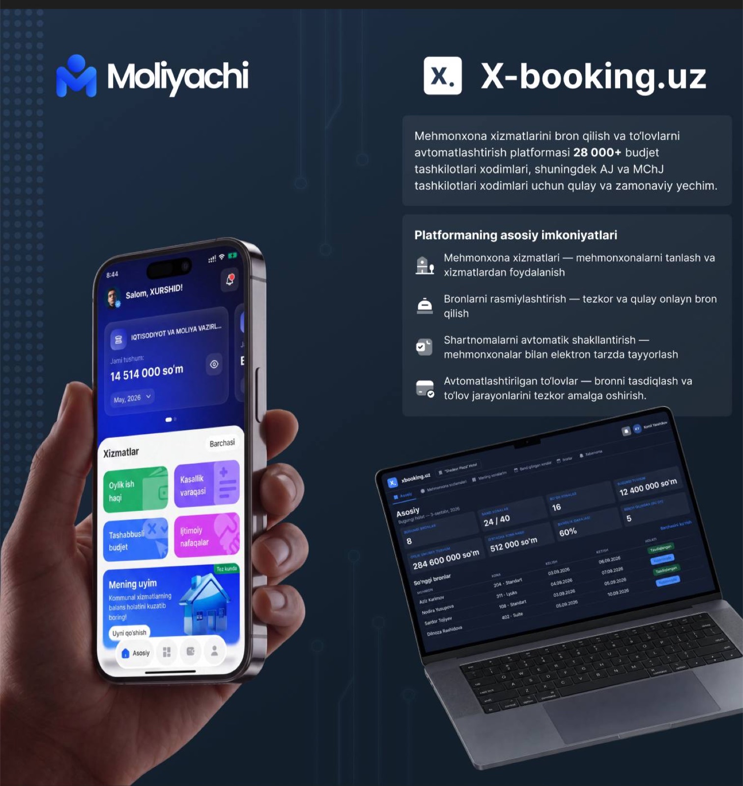 X-booking.uz platformasi: mobil ilova va veb panel